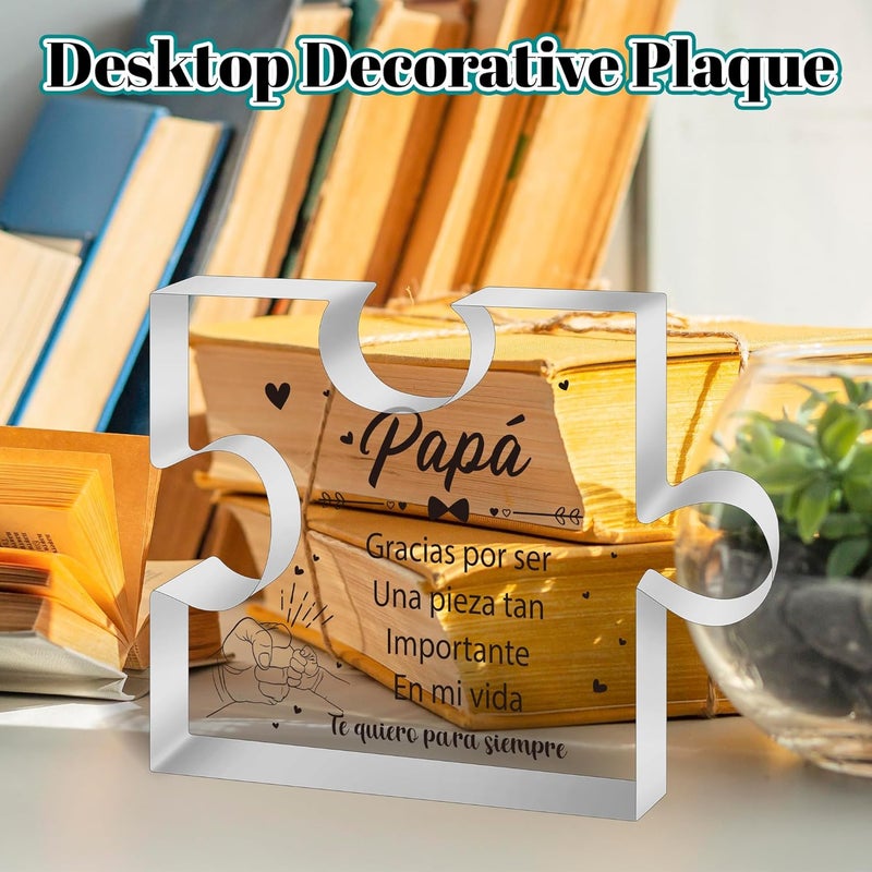 Yopyame Spanish Dad Birthday Gifts - Regalos para Papá Puzzle Acrylic Plaque for Office Desk Decor Keepsake Paperweights Gifts for Dad in Spanish Christmas Father's Day Gifts for Dad from Daughter Son - Image 4